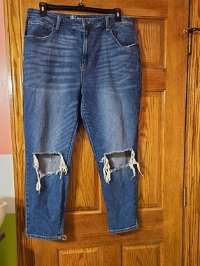 No Boundaries Dark Blue Distressed Women's Ripped Knee Jeans
